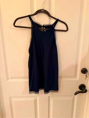 Trina Turk Navy Sleeveless Halter Neck Silk Tank Top